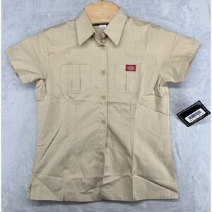 Dickies Medical Nursing Scrub Top Button Up Tan Size Small S‎ 19x25 NWT